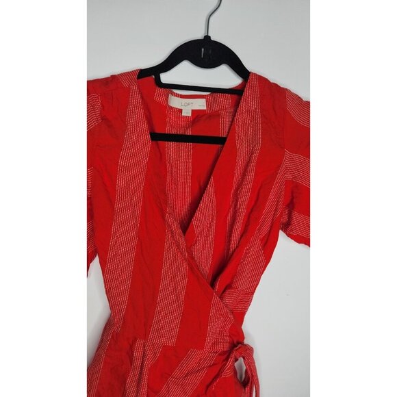 LOFT stripe Bright Red Wrapped Flare Sleeves Top Petite S - Picture 3 of 7